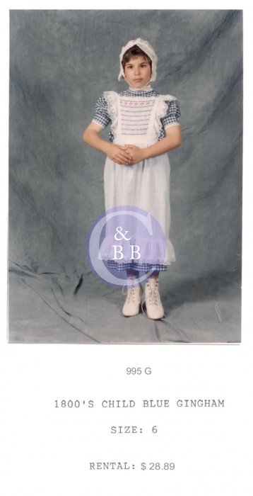 1800s CHILD BLUE GINGHAM - Click Image to Close