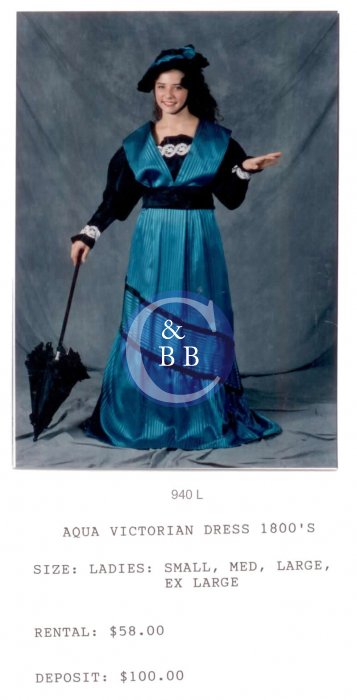 1800s VICTORIAN DRESS - AQUA - Click Image to Close