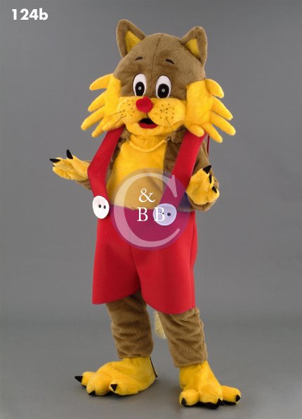 Mascot 124b Cat - Brown & Yellow - Red shorts - Click Image to Close