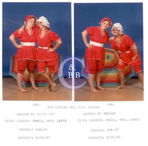 LADIES 1900 RED BATHING SUIT - 319 WHITE HAT - Click Image to Close