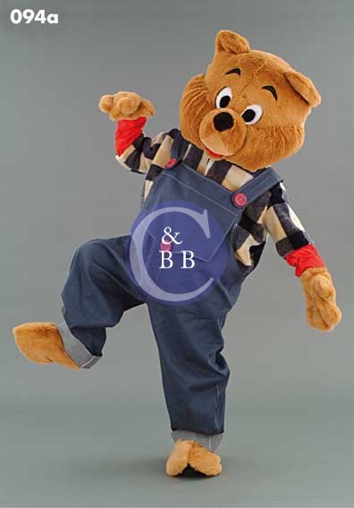 Mascot 094a Teddy Bear in Blue Bibbs & Flannel shirt - Click Image to Close
