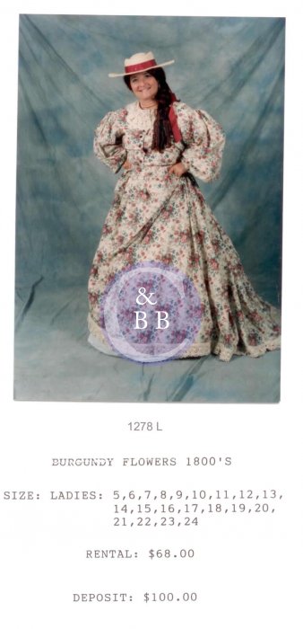 1800's BURGANDY FLOWER DRESS - Click Image to Close
