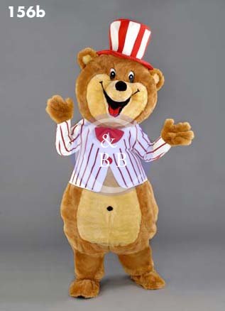 Mascot 156b Bear - Red & white stripes - hat - Click Image to Close